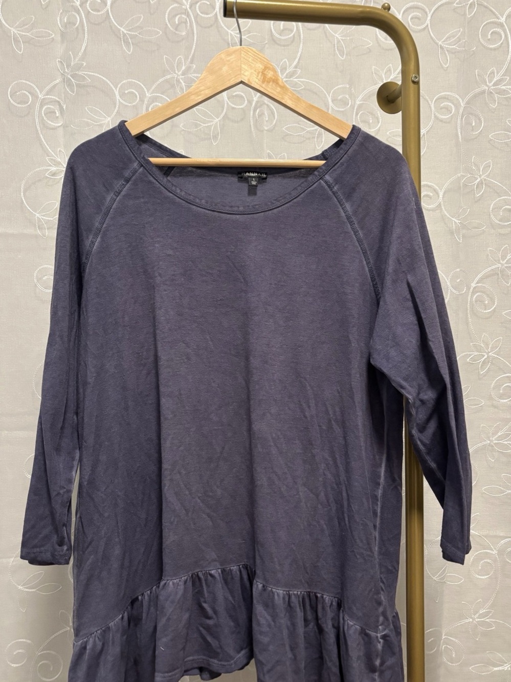 Hannah Long Sleeve Ruffle Tunic in Purple Large